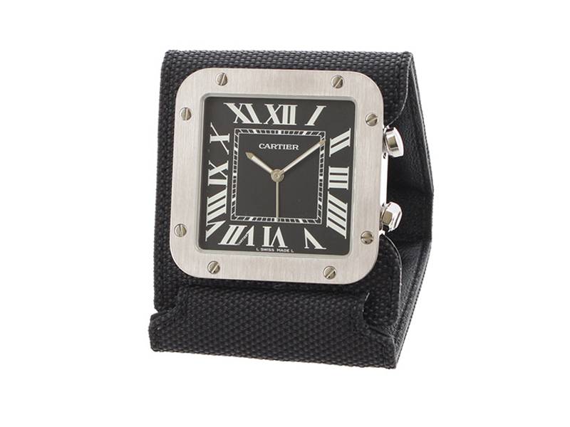 ALARM CLOCK TRAVEL STEEL/PAF CLOTH SANTOS CARTIER W0100152